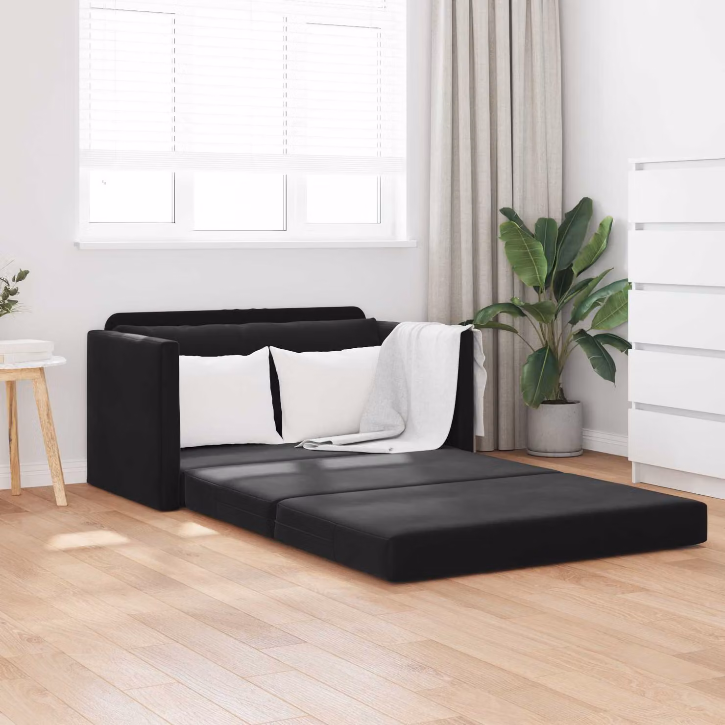 Divano letto vidaXL in velluto nero per soggiorno e camera da letto L: 124 cm, P: 71 cm, H: 78 cm