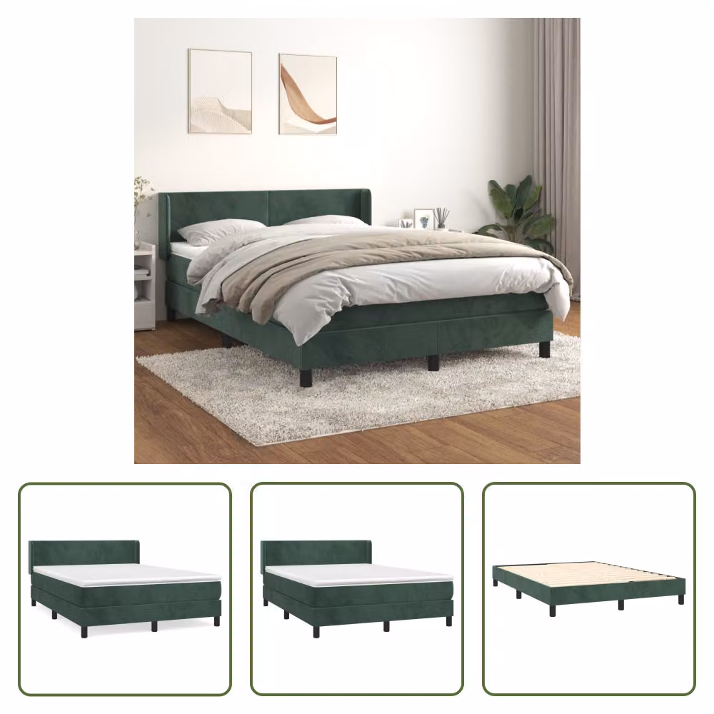 The Living Store Letto a molle con materasso verde scuro 140x190 cm in velluto