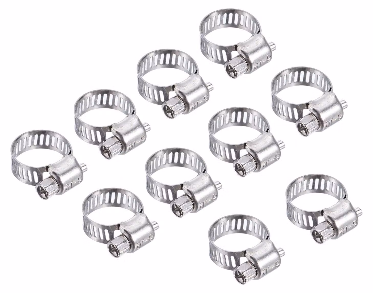Morsetti per tubi da 8-14 mm, confezione da 10 pezzi, acciaio inossidabile, colore argento