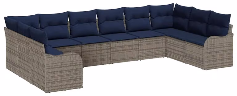 Set di divani, 10 pezzi, colore grigio, tessuto: poliestere