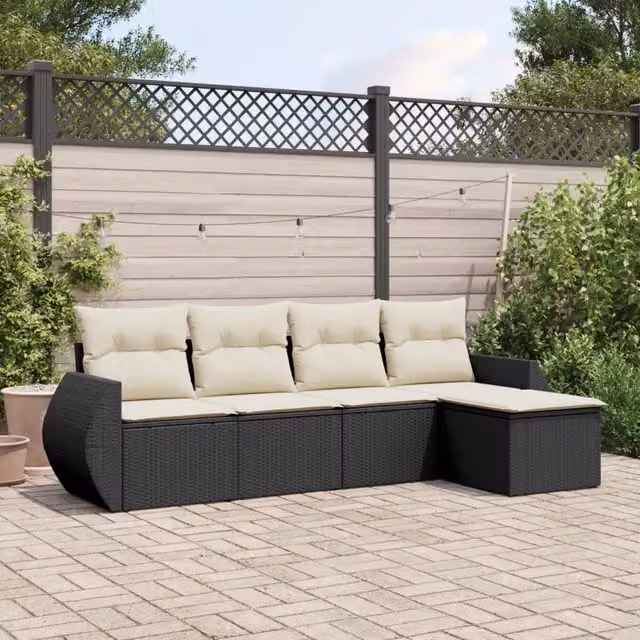 Set Divani da Giardino 5 pz con Cuscini in Polyrattan Nero 3221285