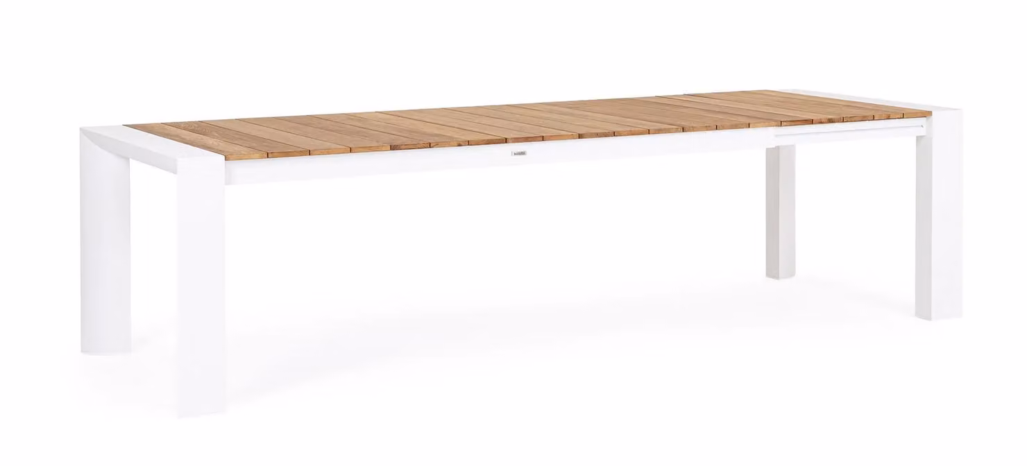 Tavolo allungabile CAMERON in alluminio bianco e legno teak 228×100 cm – 294×100 cm