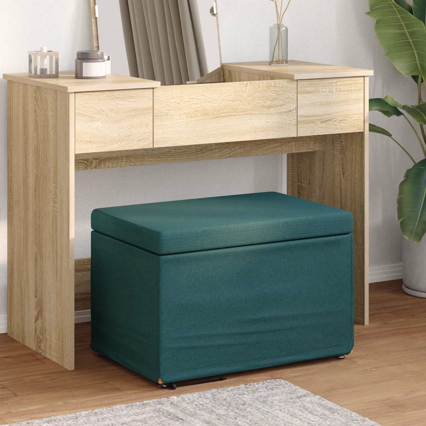 Pouf vidaXL Verde con struttura in legno e rivestimento in tessuto, L 61 x P 41 x H 40 cm