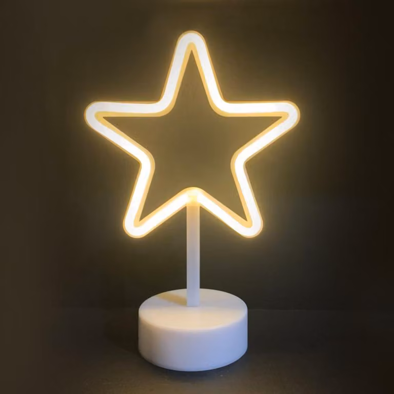 ACA Lighting STAR, lampada LED al neon da 39 W, alimentata a batterie (3xAA)/USB, bianco caldo, IP20, 19x10x28,5 cm X04001310