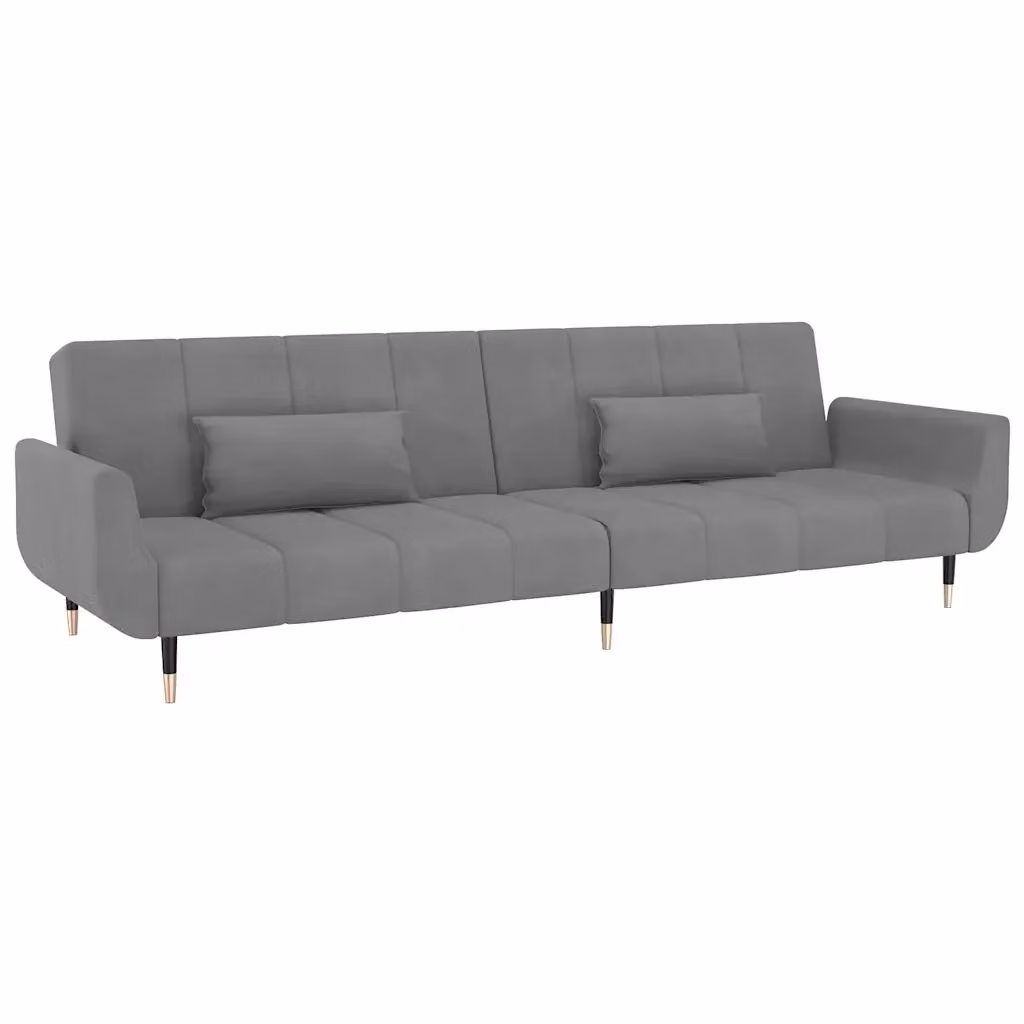 vidaXL Divano Letto Click-Clack a 2 Posti in Velluto Grigio con Cuscini e Poggiatesta Regolabile L/P/H: 220 x 100 x 84,5 cm – 2