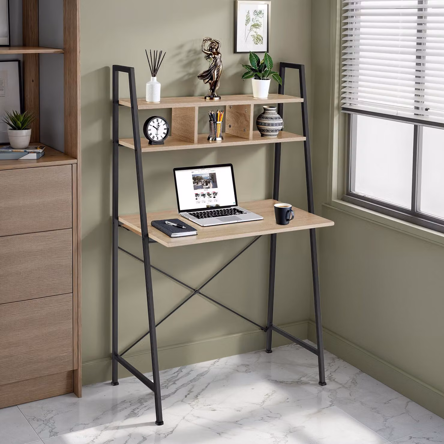 Scrivania da ufficio TecTake in stile industriale con finitura rovere, L: 85,5 cm, P: 46,5 cm, H: 140 cm – 3