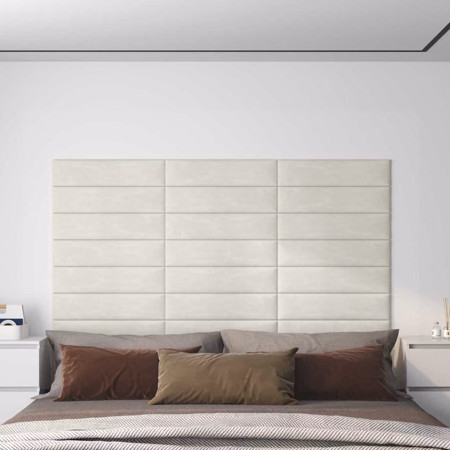 Set di 12 pannelli imbottiti per testiera da parete vidaXL in velluto beige stile moderno