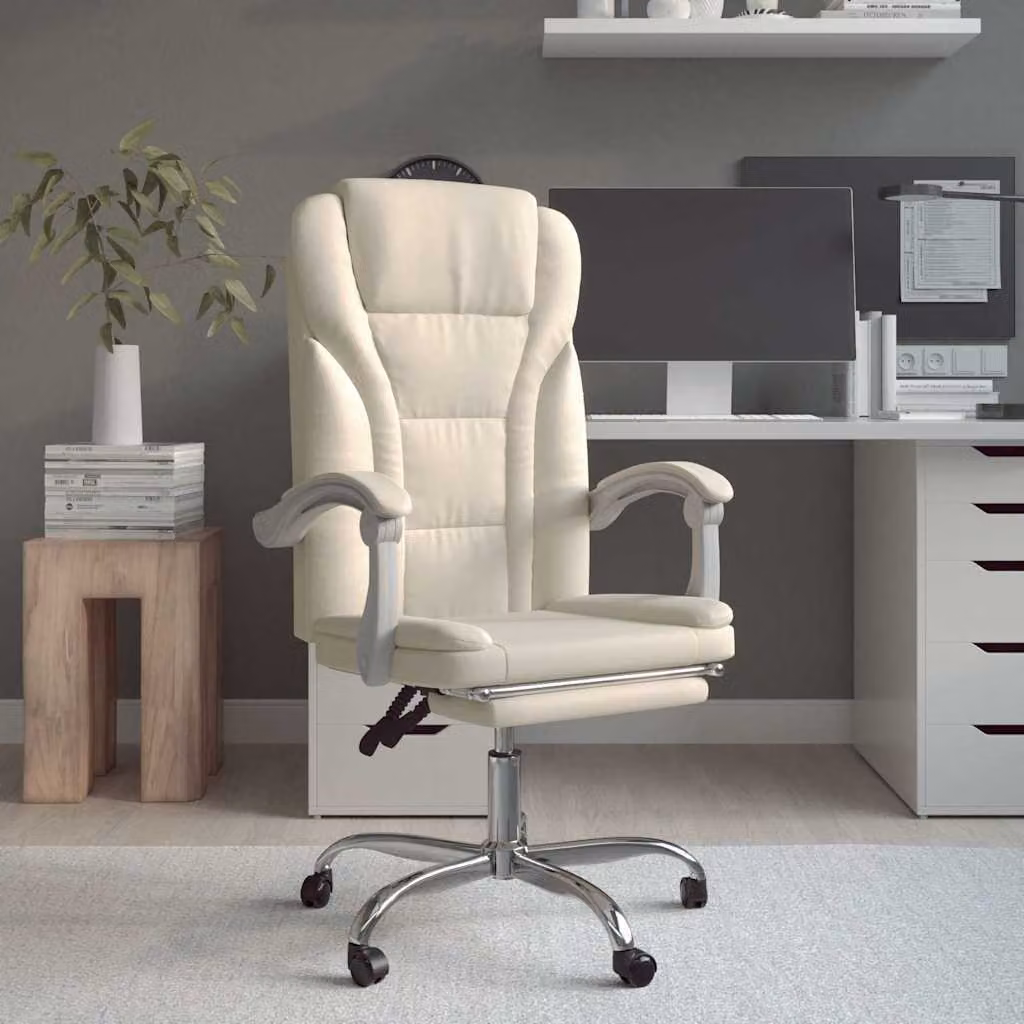 vidaXL Poltrona da Ufficio Executive Reclinabile in Similpelle Beige con Poggiatesta e Ruote