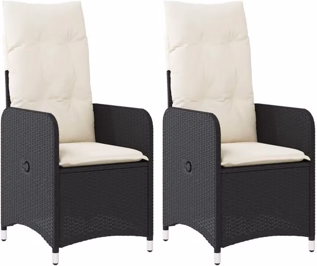 Sedie Reclinabili da Giardino 2 pz | Sedie da Esterno con Cuscini Nero Polyrattan