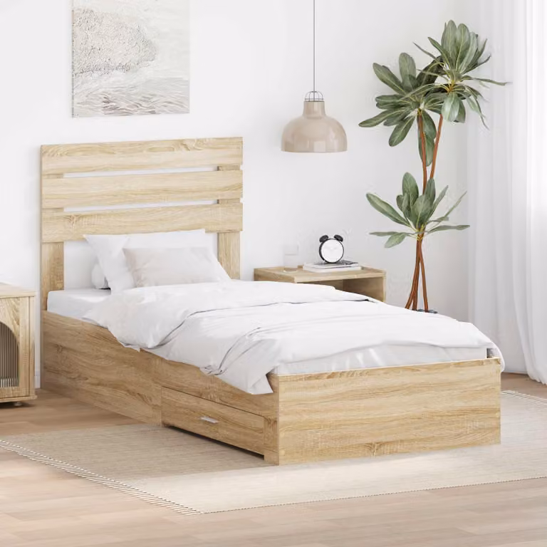 Struttura letto con cassetto vidaXL in legno color marrone, L 90 x P 190 cm