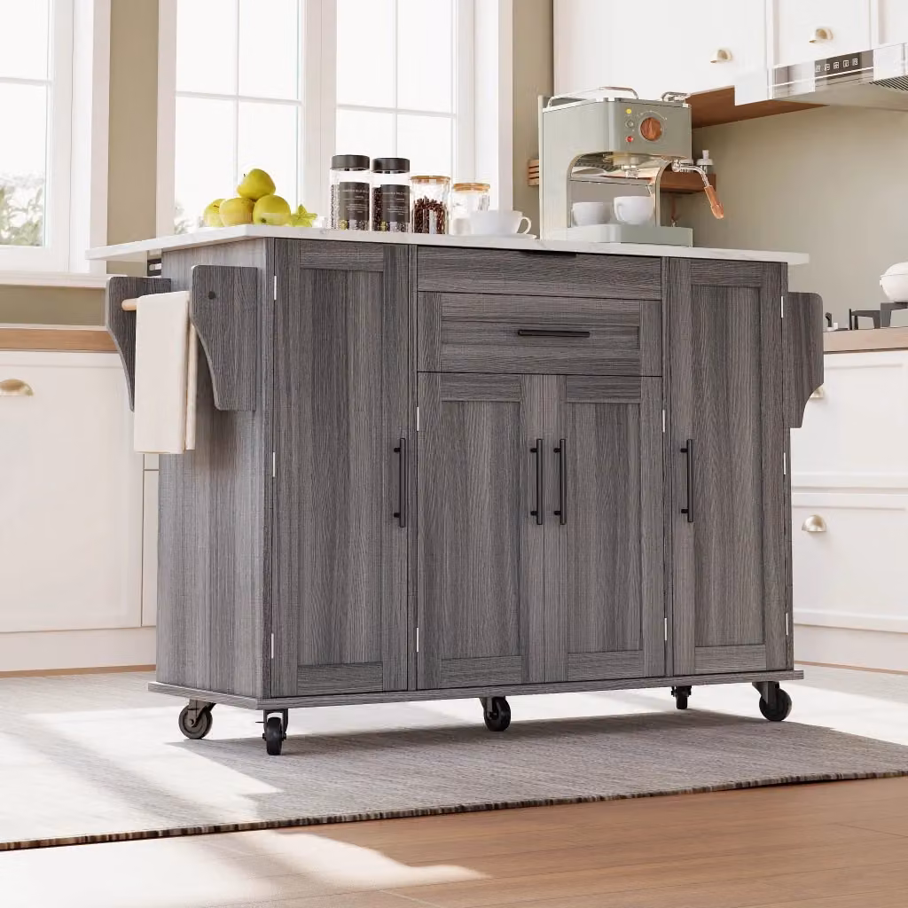 Carrello Isola Cucina REDOM Grigio in MDF con Ruote L: 136 cm, P: 70 cm, H: 92 cm – 2