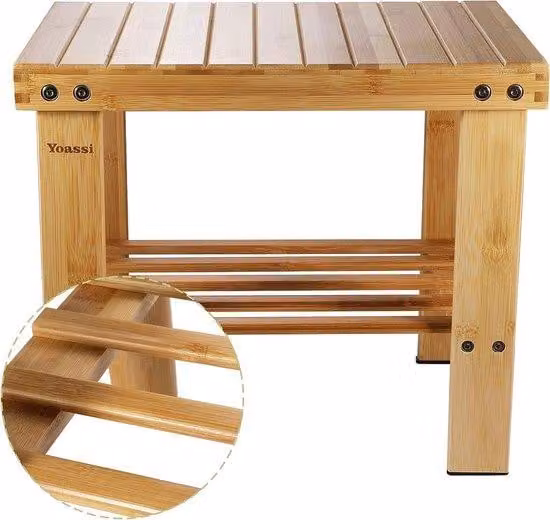 Unyqoos® – Sgabello in bambù vintage (39 x 25 x 34 cm), con superficie antiscivolo, robusto poggiapiedi, tavolino, sgabello per fiori e bambini