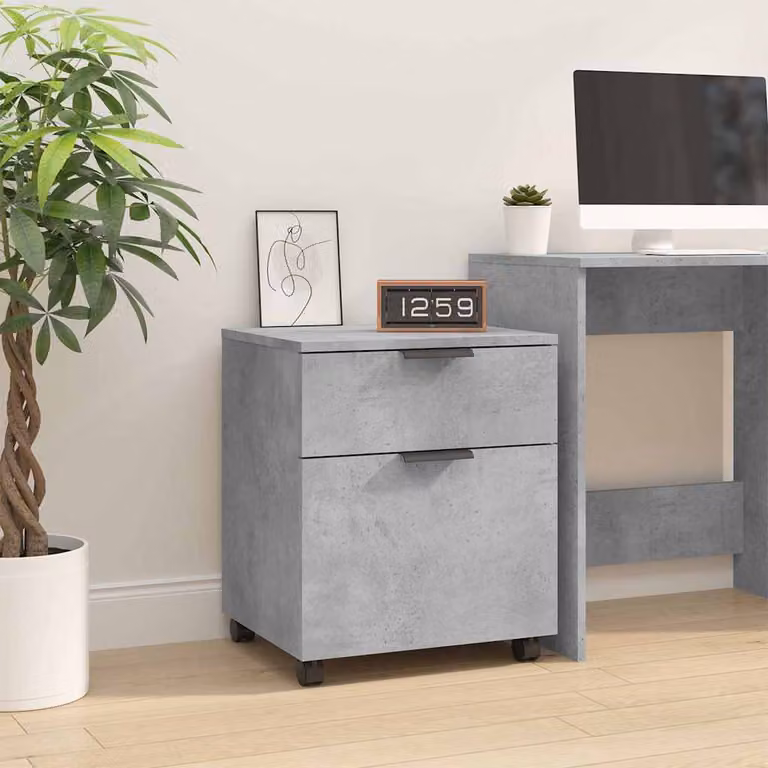 vidaXL Schedario con Ruote in Legno Multistrato Grigio, L 45 cm x P 38 cm x H 54 cm