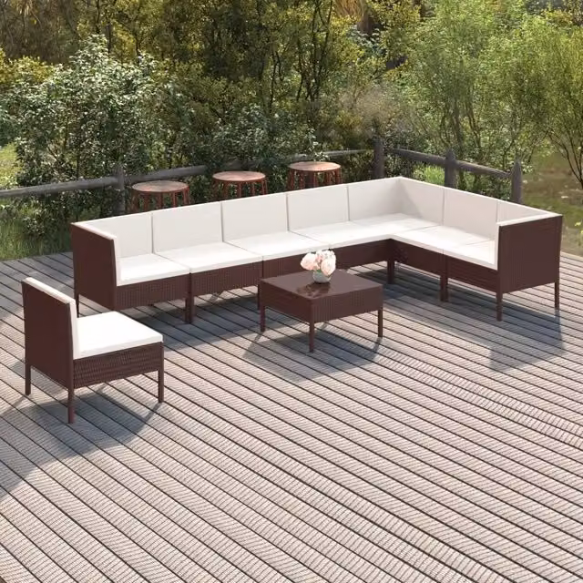 Set Divani da Giardino 9 pz con Cuscini in Polyrattan Marrone 3094443