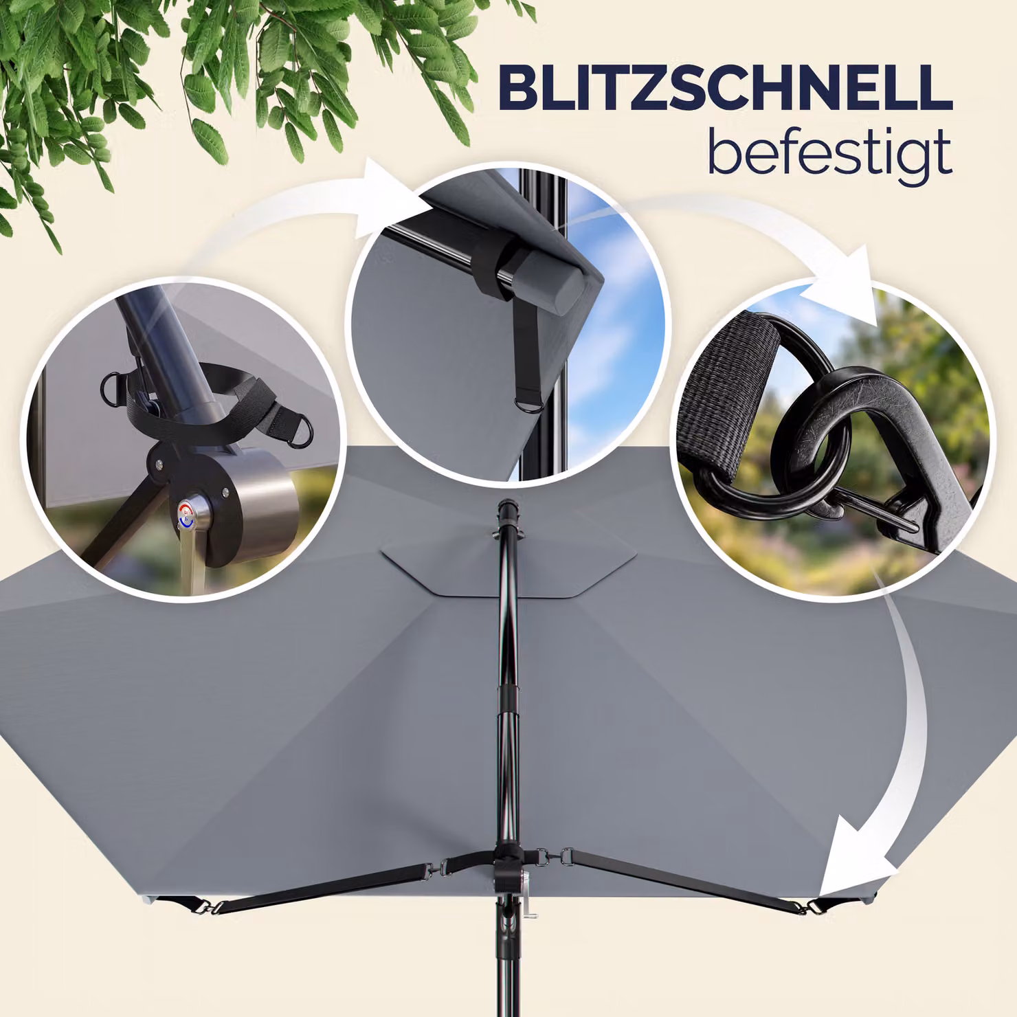 Kit di fissaggio antivento Kingsleeve per ombrellone decentrato in poliestere e metallo nero – 4