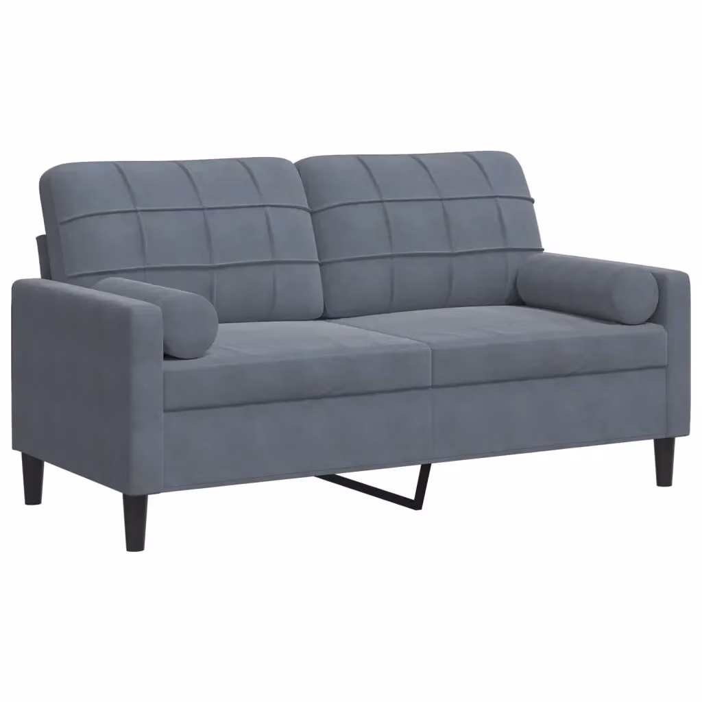 Divano a 2 posti moderno vidaXL in velluto grigio con cuscini e coperture rimovibili – 2