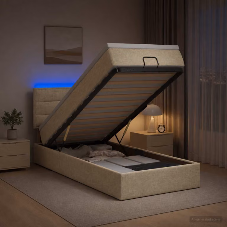 vidaXL Letto Ottomano con Materasso e LED Crema 100 x 200 cm Tessuto