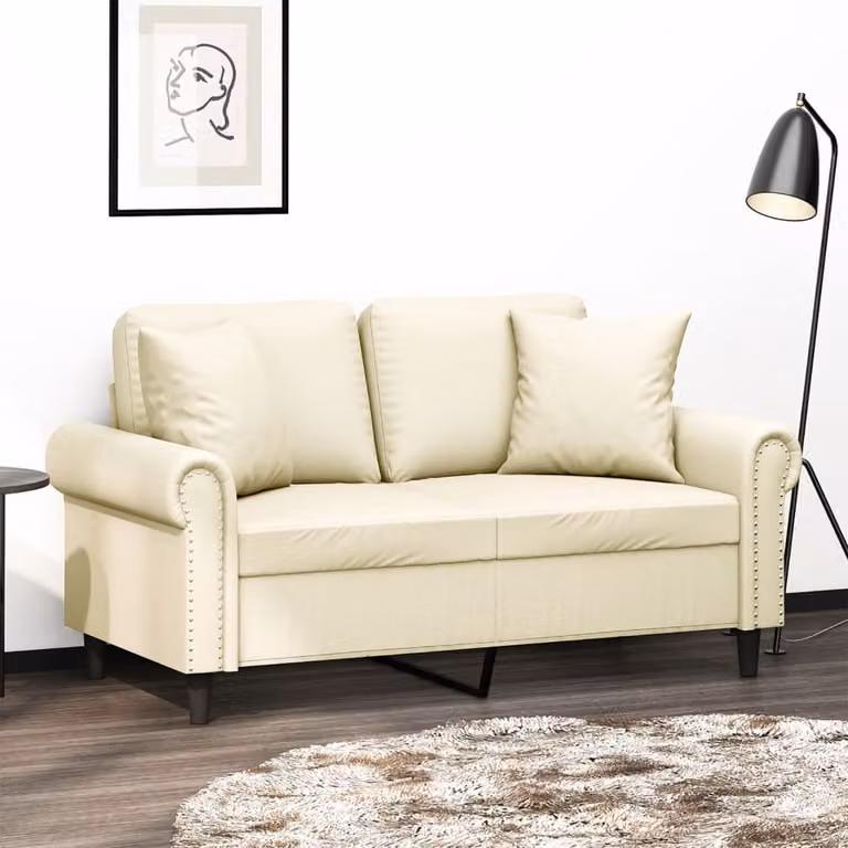 vidaXL Divano a 2 Posti Moderno in Similpelle Beige con Cuscini e Struttura in Metallo