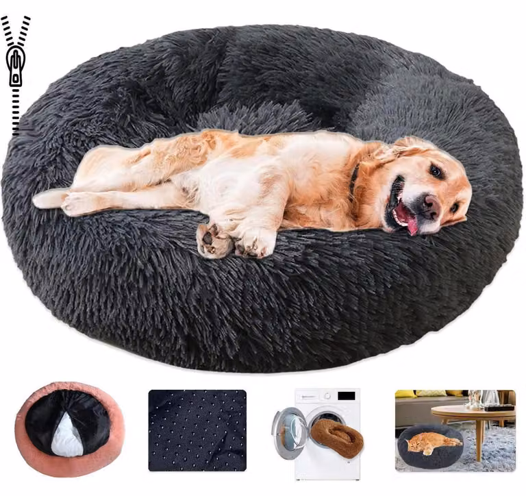 Cuccia per cani a forma di ciambella, nido rotondo, in peluche, lavabile, taglia 3XL, diametro 100 cm, colore grigio scuro