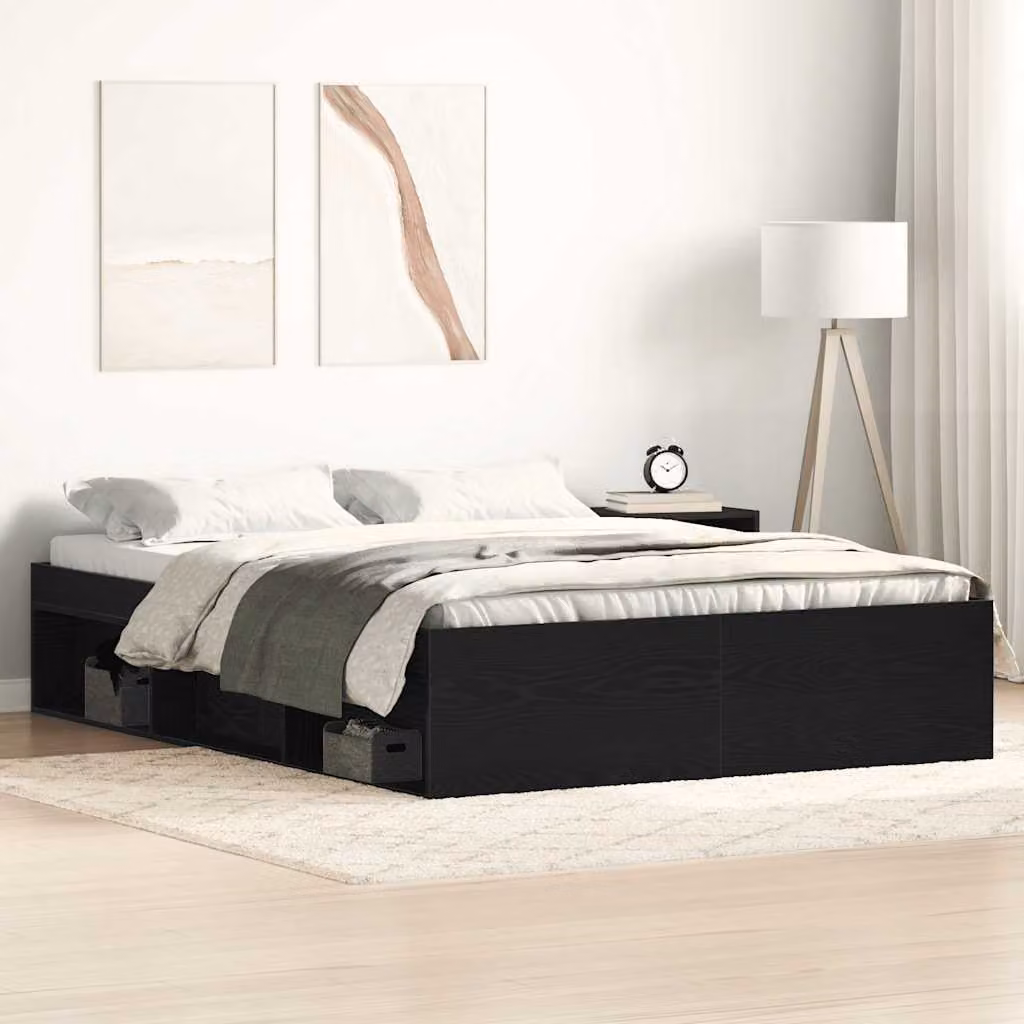 Giroletto vidaXL senza materasso in legno e MDF con doghe fisse, colore nero e marrone, L/P/H: 120 x 200 x 35 cm