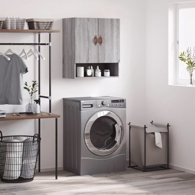 Armadietto a muro moderno vidaXL in legno MDF grigio con ante a battente e ripiani interni L 60 cm, P 31 cm, H 70 cm