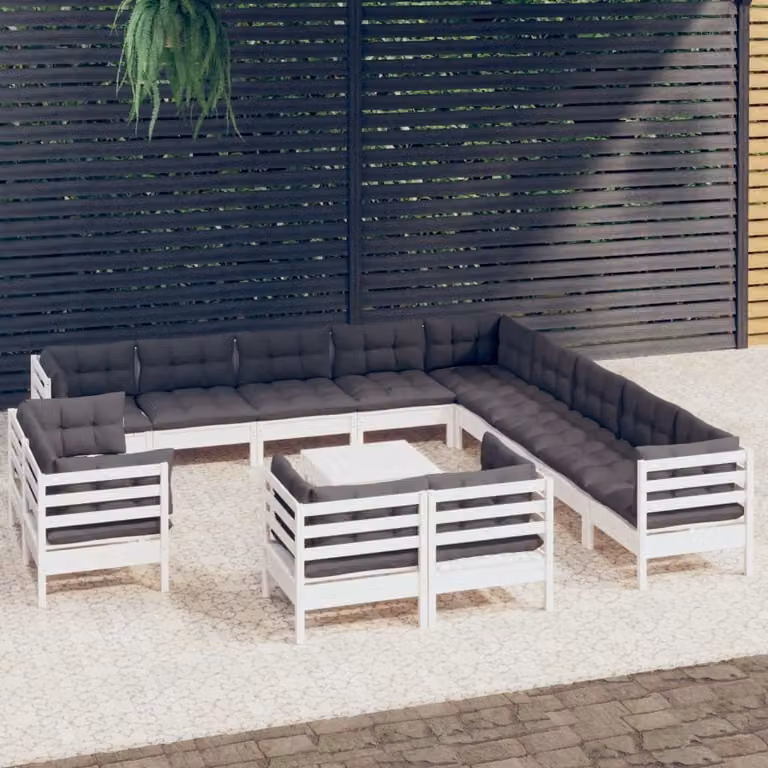 Maison Exclusive - Set Divani da Giardino 14 pz con Cuscini BiancLegno di Pino