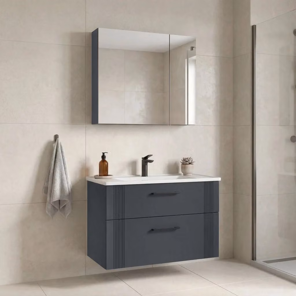 Set mobile lavabo con specchio Bari 85 v2 Hanah Home, Antracite opaco, L: 85 cm, P: 45 cm, H: 55 cm – 2