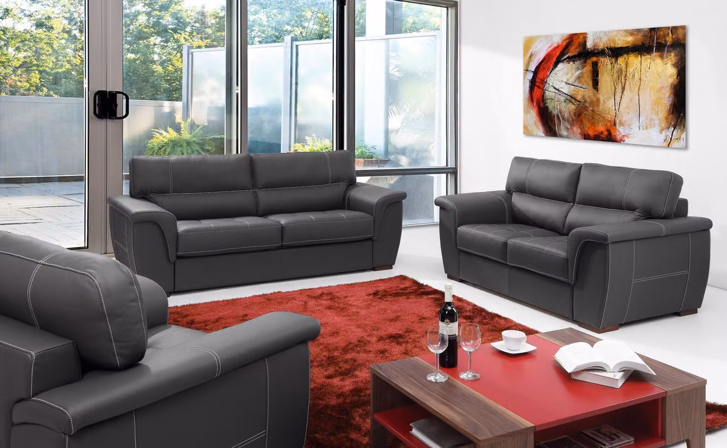 Leder Design Couch Polster Sitz Garnitur Sofa Garnituren 2+1 Leder Set Sofas