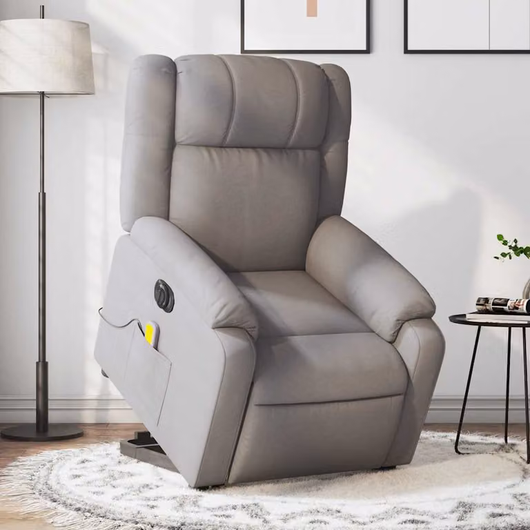 vidaXL Poltrona Alzapersona Elettrica con Massaggio in Tessuto Beige e Grigio