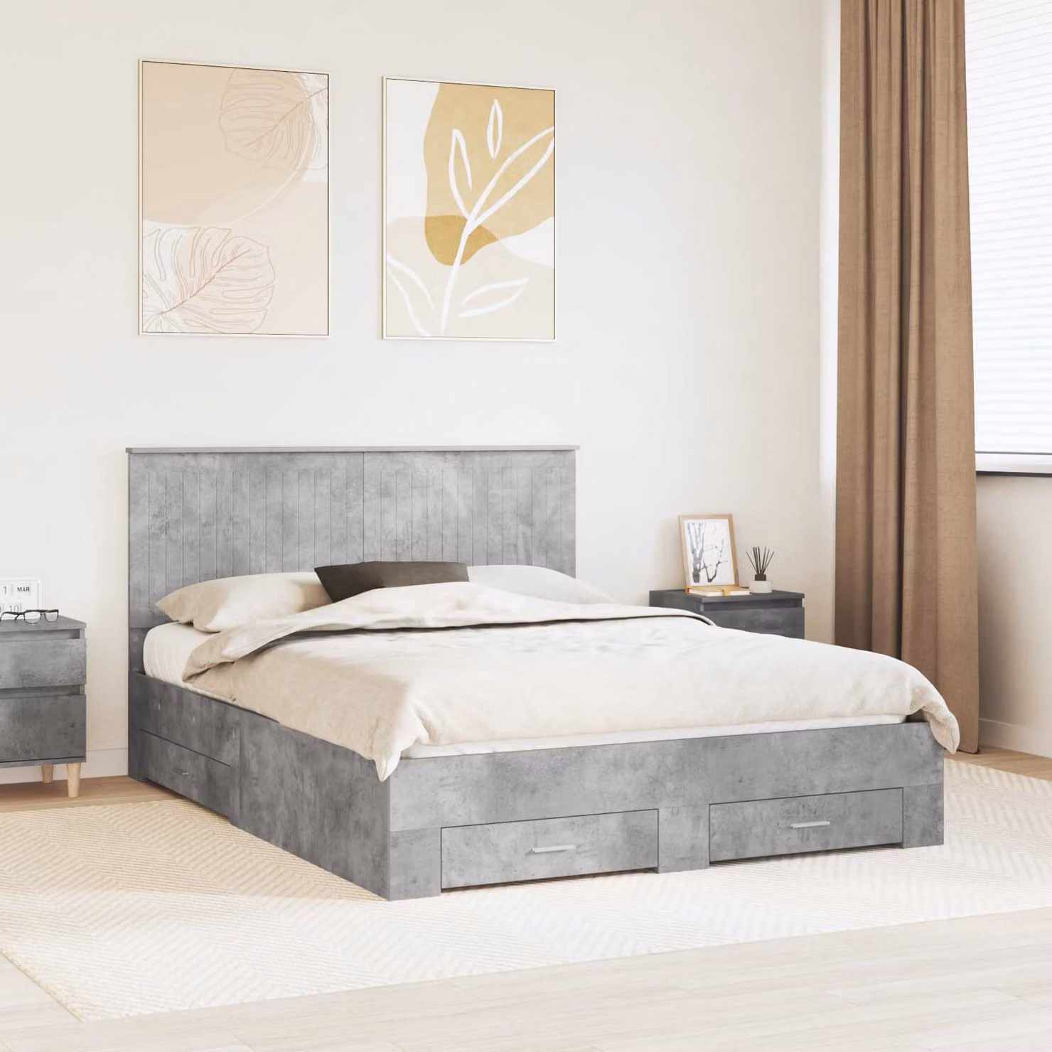 Struttura del letto con cassetto vidaXL in legno ingegnerizzato, Grigio, 150 x 200 cm