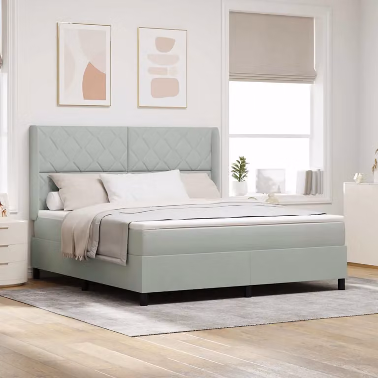 Letto a molle con testiera vidaXL in velluto grigio, L/P: 180 x 200 cm