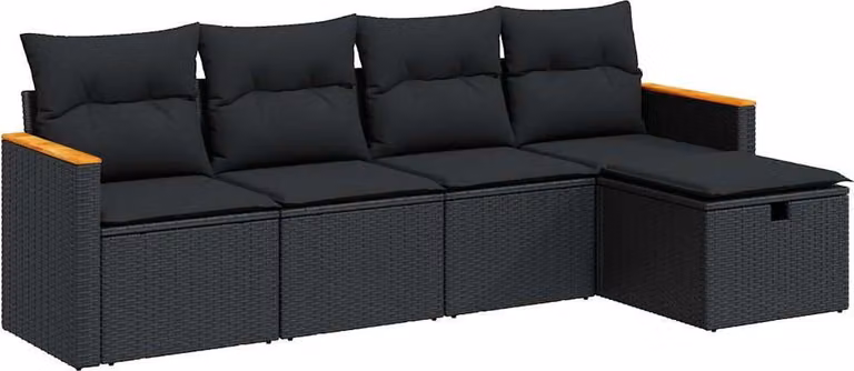 Set Divani da Giardino 5 pz con Cuscini in Polyrattan Nero