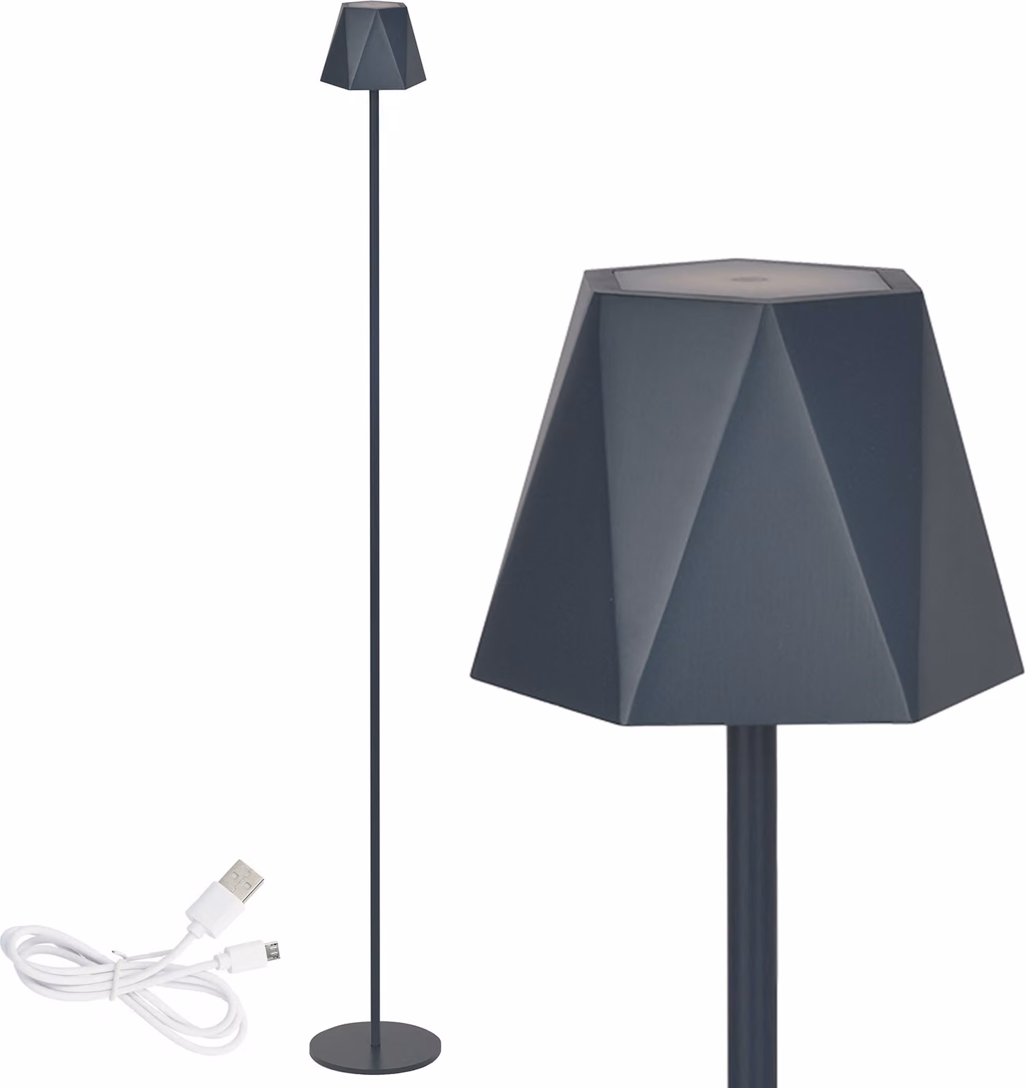 Clauss Lampada da terra a LED con batteria ricaricabile via USB, senza fili, con dimmer, in metallo per uso interno ed esterno, IP54, grigio, Clauss 10015