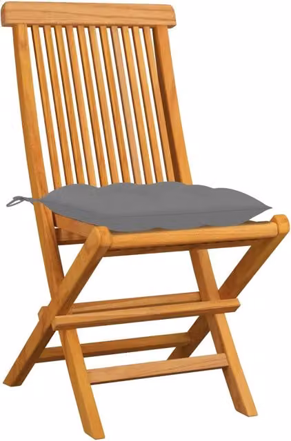 Sedie da Giardino con Cuscini Grigi 4 pz | Sedie da Esterno Massello di Teak