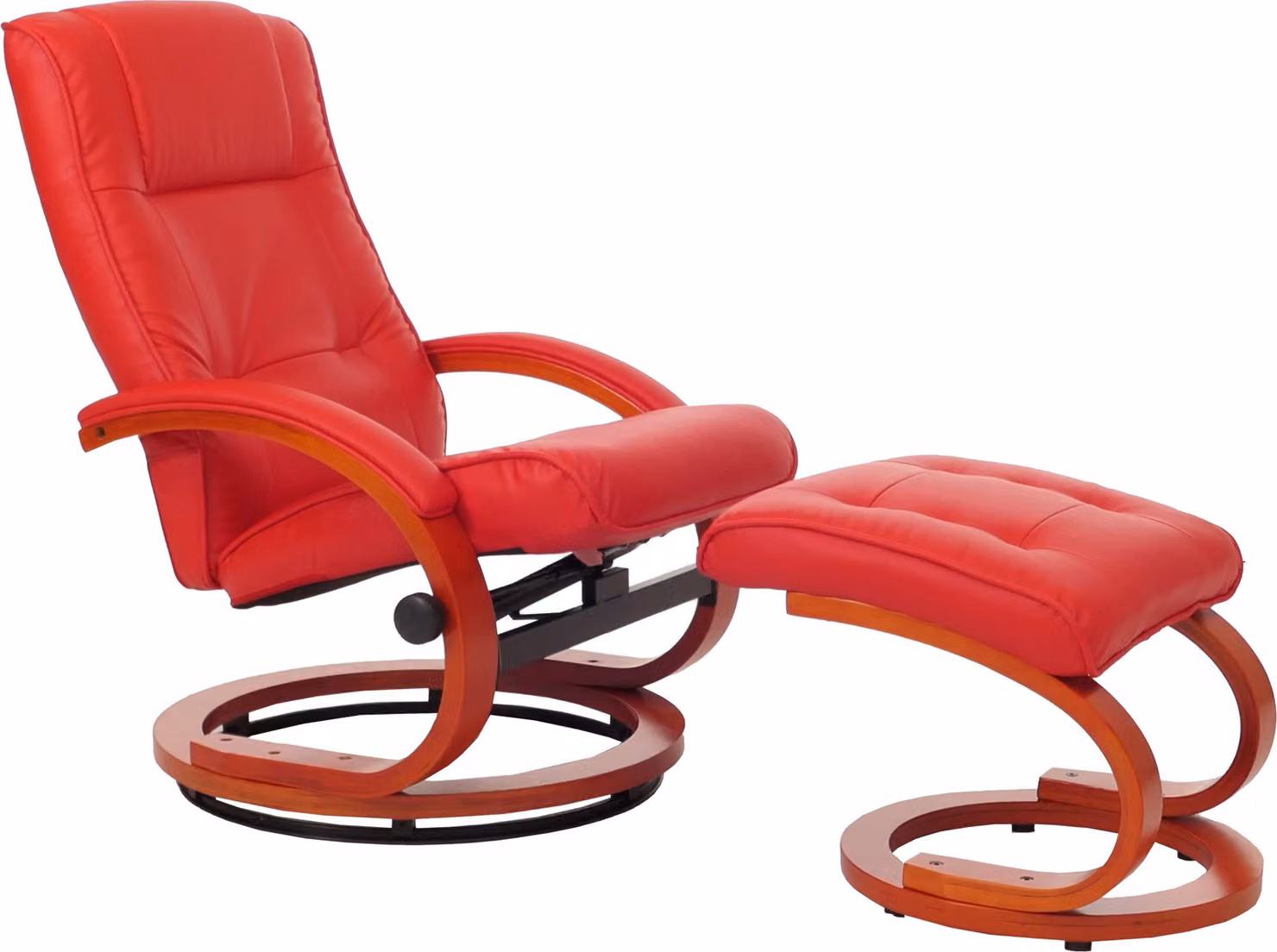 Poltrona TV Poltrona relax Pescatori, Similcuoio, con sgabello ~ rosso