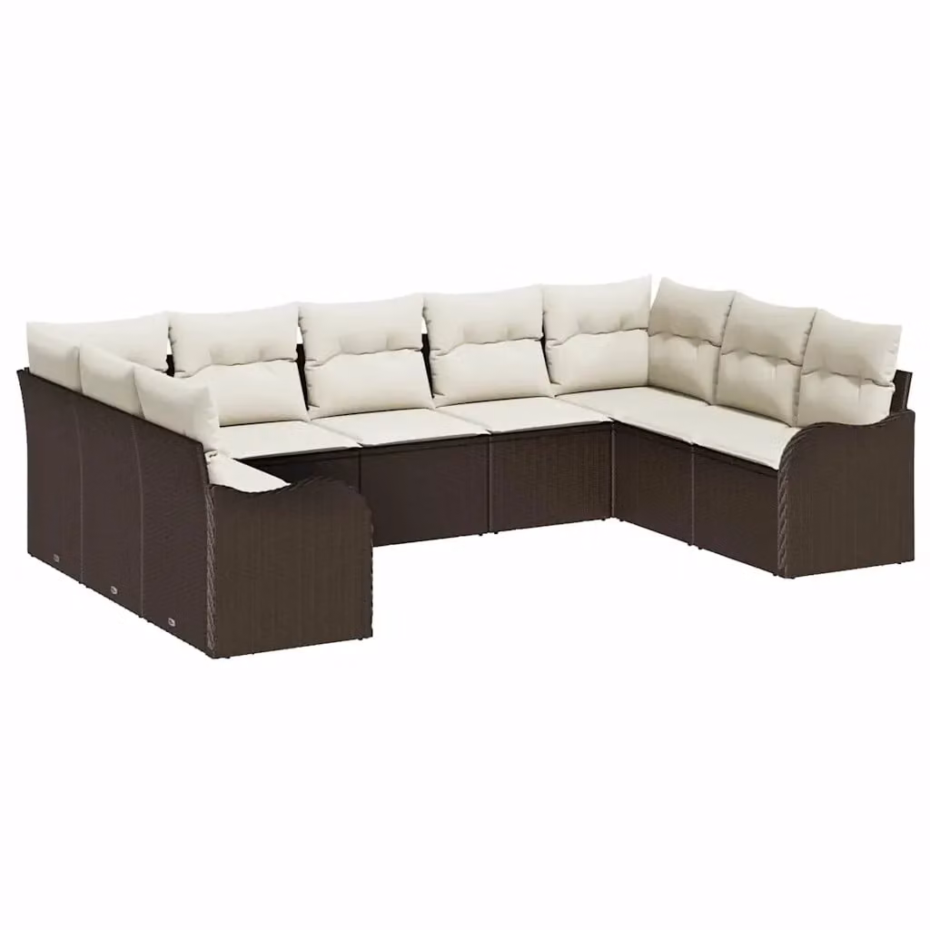 vidaXL Set Divano da Giardino 9 pz Marrone in Polyrattan con Cuscini e Struttura in Metallo – 2