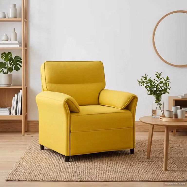 Divano moderno da soggiorno Design In con rivestimento in tessuto nero e giallo e struttura in metallo
