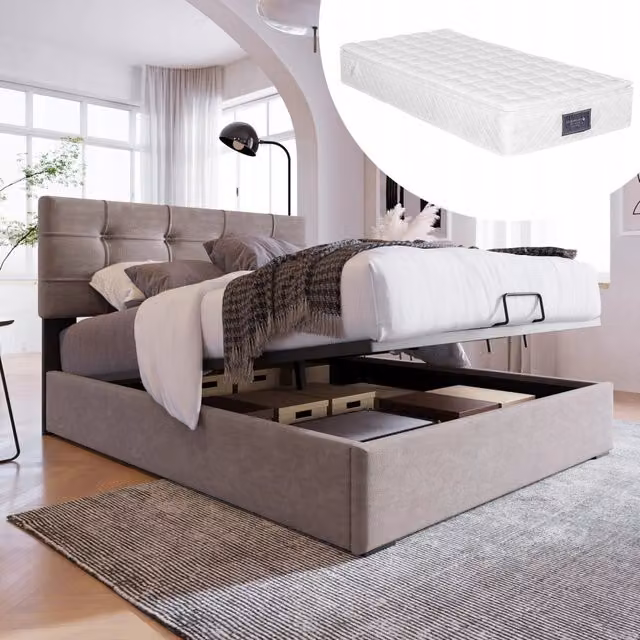 Letto singolo 90x200 - Xylo - Grigio con idraulica e materasso incluso