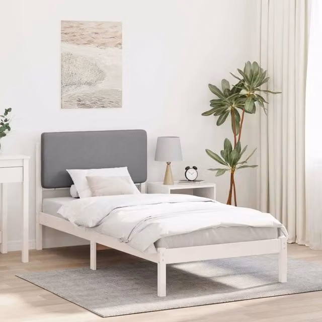 Letto con Testiera Rivestita vidaXL in Legno di Pino e Tessuto Grigio, L/P/H: 90 x 190 cm