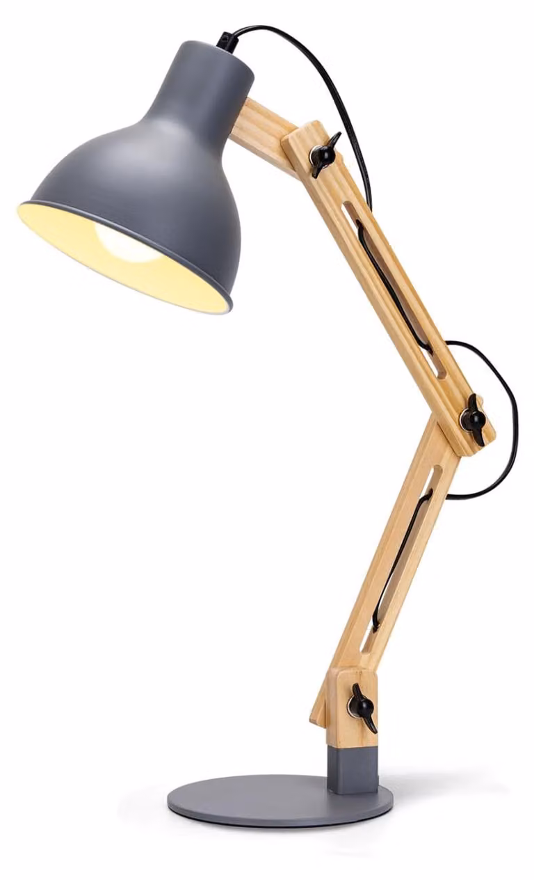 Lampada da scrivania Aigostar in stile retrò con braccio regolabile, lampada da tavolo dal design classico in legno, attacco E27, lampada da comodino vintage per camera da letto e soggiorno - Grigia