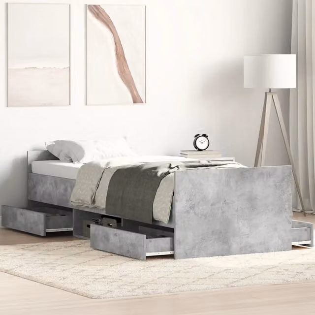 Letto con testiera e pediera vidaXL in tessuto grigio con struttura in legno di pino L/P/H: 90 x 200 x 93 cm