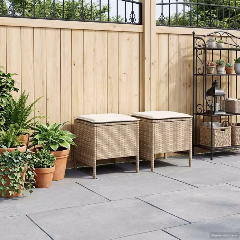 Set di 2 poggiapiedi da giardino vidaXL in rattan sintetico beige con cuscini rimovibili