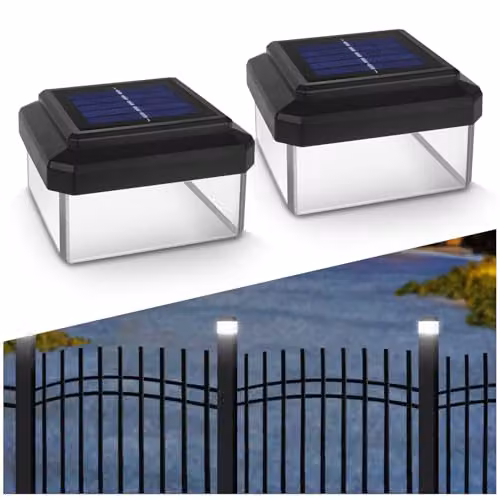 Green Blue lampada solare Tappo per palo Sensore crepuscolare, Illuminazione solare fino 8 Ore(2 pezzi 100x100 mm)