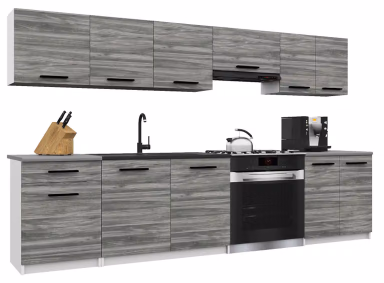 Belini - Angolo cottura moderno ITALIA 2 - Mobili da cucina 240 cm Grigio Glamour - Cucina componibile con pensili, mobili base e piani di lavoro