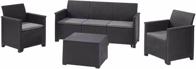 Salottino 4 Pezzi Emma Lounge Flat Wicker Graphite 5 Posti Keter