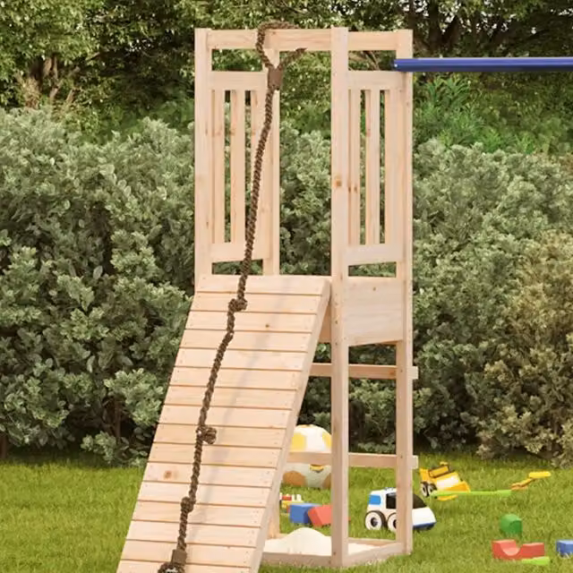 Torre da Gioco in Legno Massello di Pino con Scivolo e Altalena, Colore Marrone, L/P/H: 53 x 46,5 x 169 cm