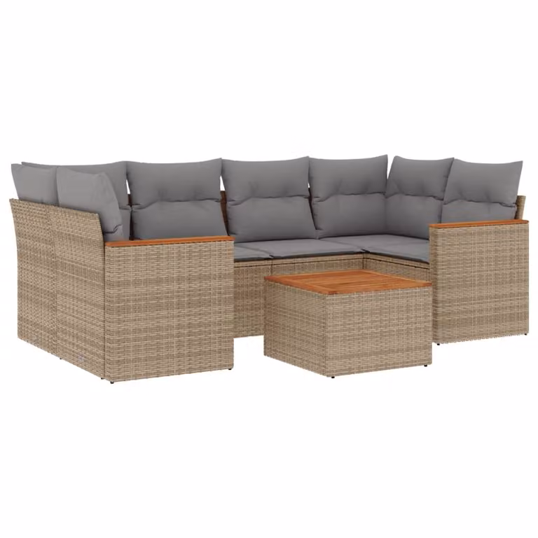 Set Divano da Giardino 7 pz con Cuscini Beige Misto Polyrattan