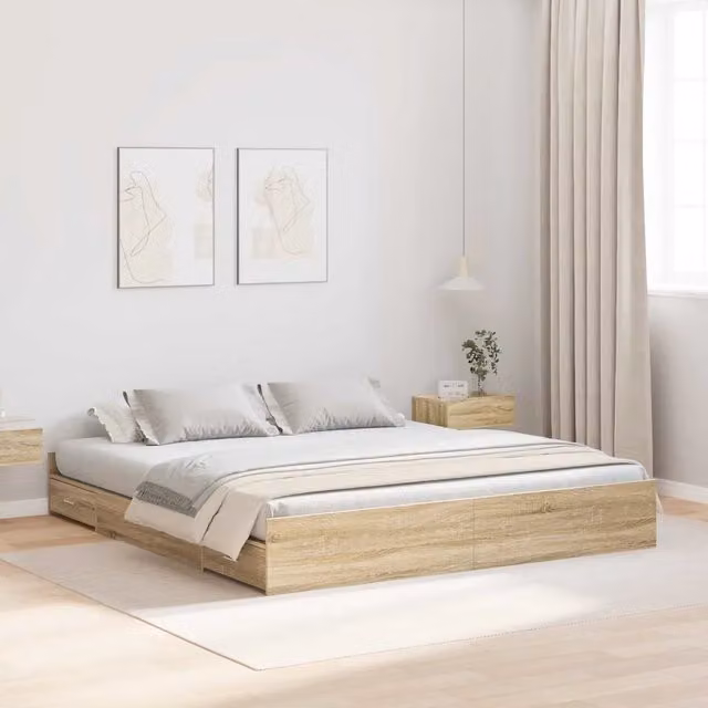 Struttura letto con contenitore Rovere Sonoma 200 x 200 cm 3335263