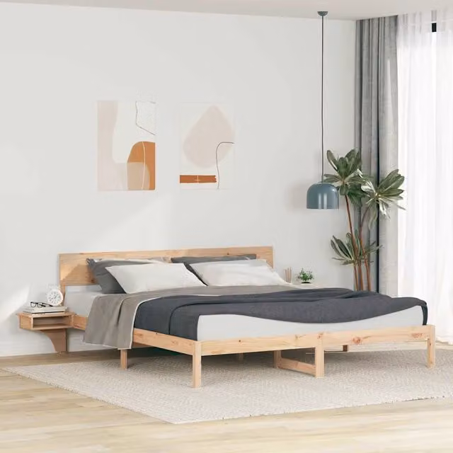 Struttura del letto-Giroletto Marrone 200 x 200 cm Pino massello 463918