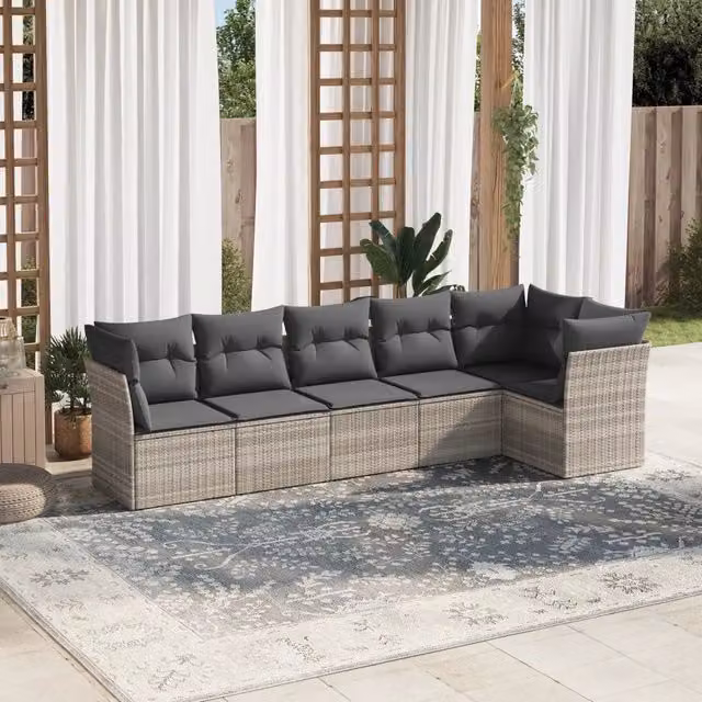 Set Divano da Giardino 6pz con Cuscini Grigio Chiaro Polyrattan 3217662